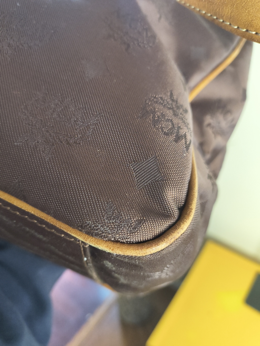 MCM Brown Logo Canvas Shoulder Tote with Gold Chain Handles - Picture 13 of 15